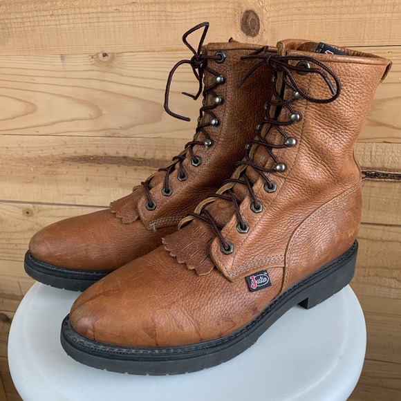 Justin Packer Boots 11D‎ Chestnut Brown 762 Logger Western Work USA